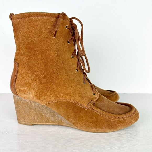 Michael Kors Lace Up Wedge Suede Leather Booties Brown Women's Size 10 - Picture 2 of 8